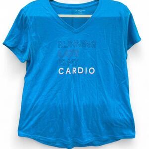Tek Gear DryTek V-Neck Tee | Large | "Running Late Is My Cardio" | Athletic Top